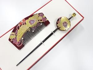 アンティーク　漆塗り蒔絵　櫛・簪セット